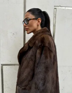 Шуба норковая - жакет с английским воротником цвет соболь