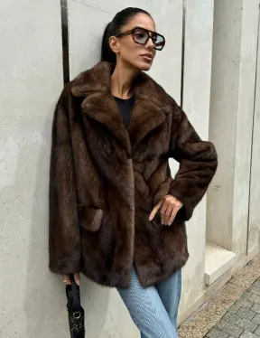 Шуба норковая - жакет с английским воротником цвет соболь