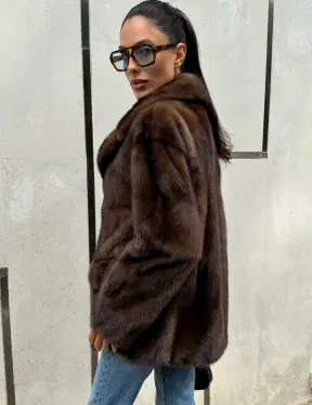 Шуба норковая - жакет с английским воротником цвет соболь