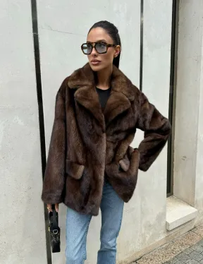 Шуба норковая - жакет с английским воротником цвет соболь