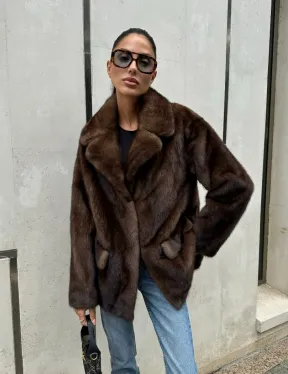 Шуба норковая - жакет с английским воротником цвет соболь