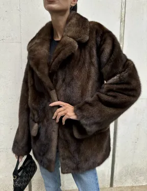 Шуба норковая - жакет с английским воротником цвет соболь