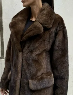 Шуба норковая - жакет с английским воротником цвет соболь
