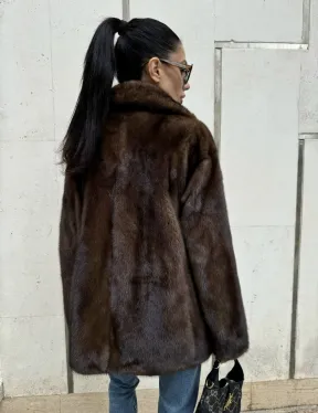 Шуба норковая - жакет с английским воротником цвет соболь