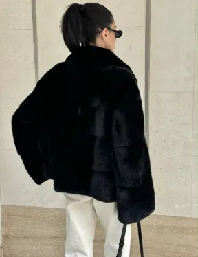 Полушубок из черной норки премиум аукциона - английский воротник