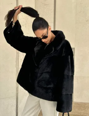 Полушубок из черной норки премиум аукциона - английский воротник