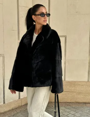 Полушубок из черной норки премиум аукциона - английский воротник