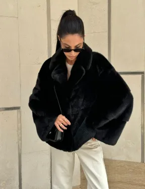 Полушубок из черной норки премиум аукциона - английский воротник