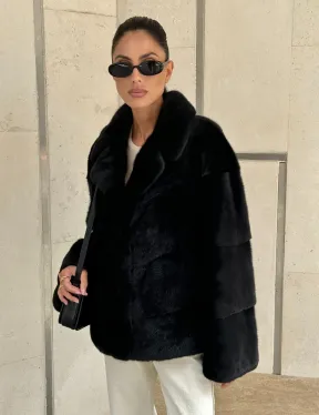 Полушубок из черной норки премиум аукциона - английский воротник