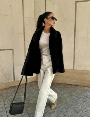 Полушубок из черной норки премиум аукциона - английский воротник