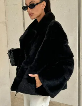 Полушубок из черной норки премиум аукциона - английский воротник