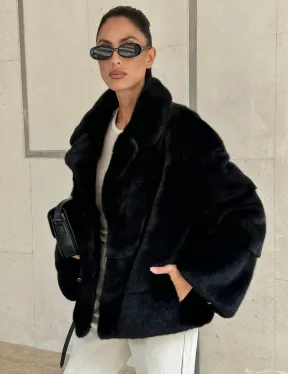 Полушубок из черной норки премиум аукциона - английский воротник