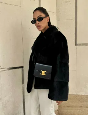 Полушубок из черной норки премиум аукциона - английский воротник