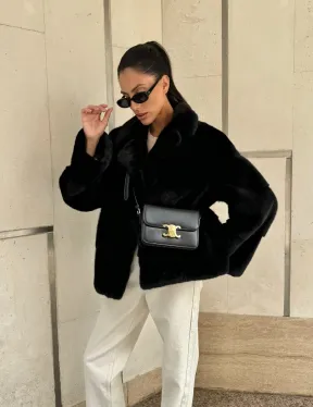 Полушубок из черной норки премиум аукциона - английский воротник