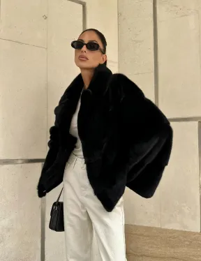 Полушубок из черной норки премиум аукциона - английский воротник