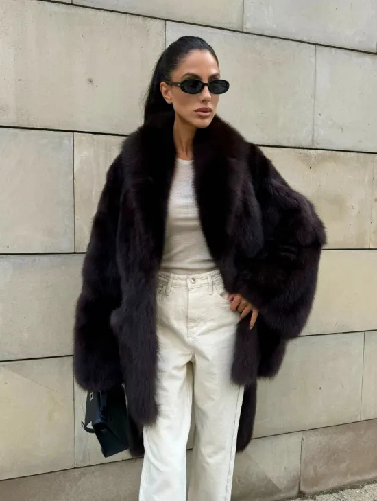 Шуба - жакет из меха куницы в цвете BURGUNDY