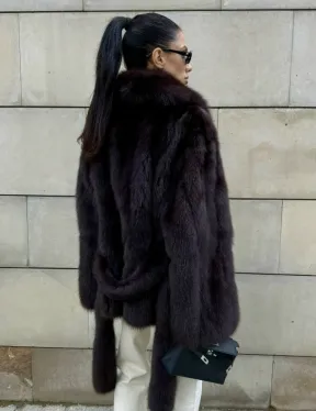 Шуба - жакет из меха куницы в цвете BURGUNDY