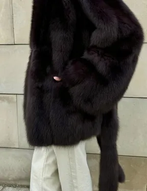 Шуба - жакет из меха куницы в цвете BURGUNDY