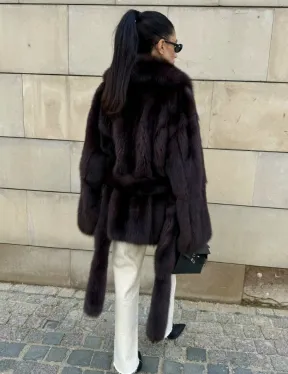 Шуба - жакет из меха куницы в цвете BURGUNDY