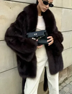 Шуба - жакет из меха куницы в цвете BURGUNDY