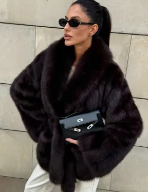 Шуба - жакет из меха куницы в цвете BURGUNDY