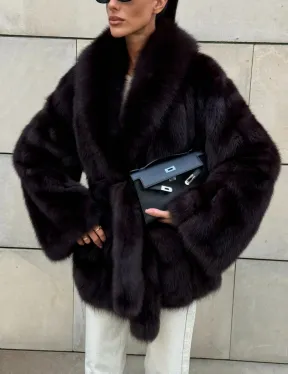 Шуба - жакет из меха куницы в цвете BURGUNDY