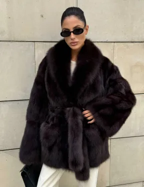 Шуба - жакет из меха куницы в цвете BURGUNDY