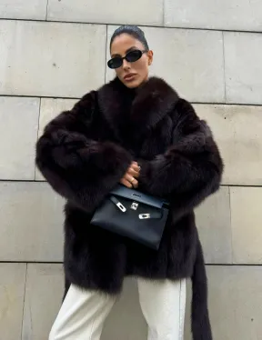 Шуба - жакет из меха куницы в цвете BURGUNDY