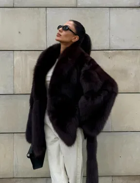 Шуба - жакет из меха куницы в цвете BURGUNDY