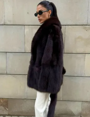 Шуба - жакет из меха куницы в цвете BURGUNDY