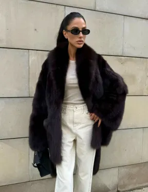 Шуба - жакет из меха куницы в цвете BURGUNDY