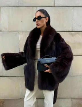 Шуба - жакет из меха куницы в цвете BURGUNDY